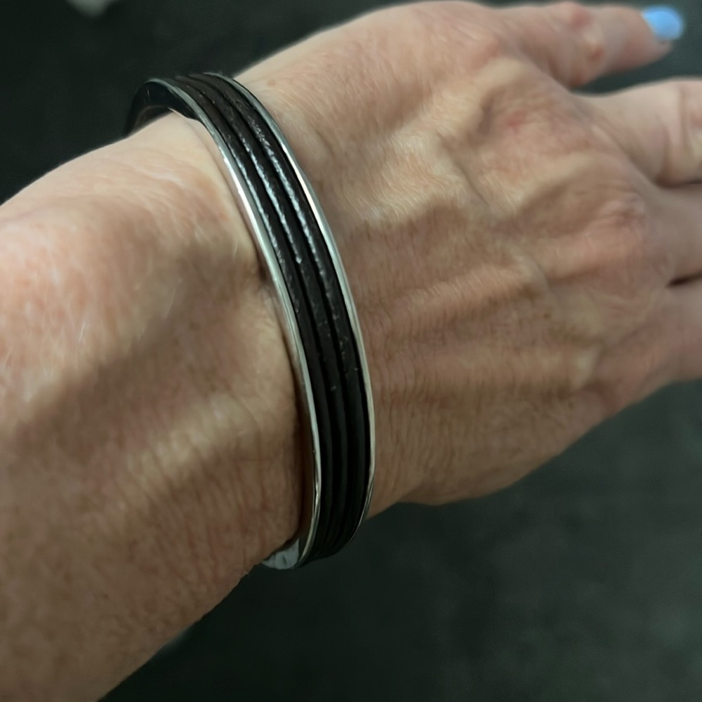 Ralph Lauren  dark leather brown bangle bracelet with silver trim